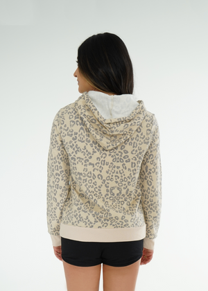 
                  
                    Back view of model wearing leopard print Melrose hoodie
                  
                