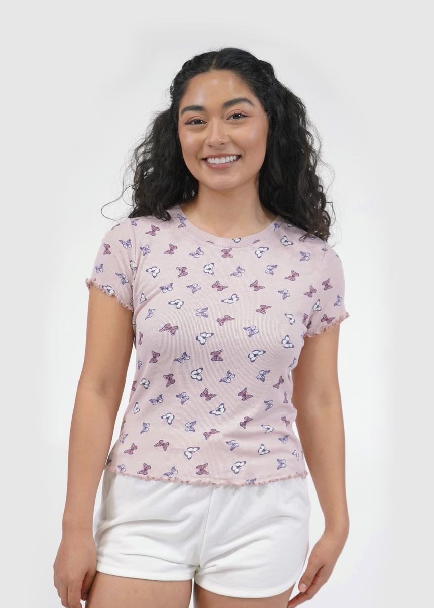 Brandy Lettuce Edge 00's Inspired Baby Tee Y2K Pink