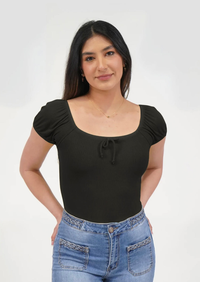 Darling Puff Sleeve Bodysuit Black – Self Esteem