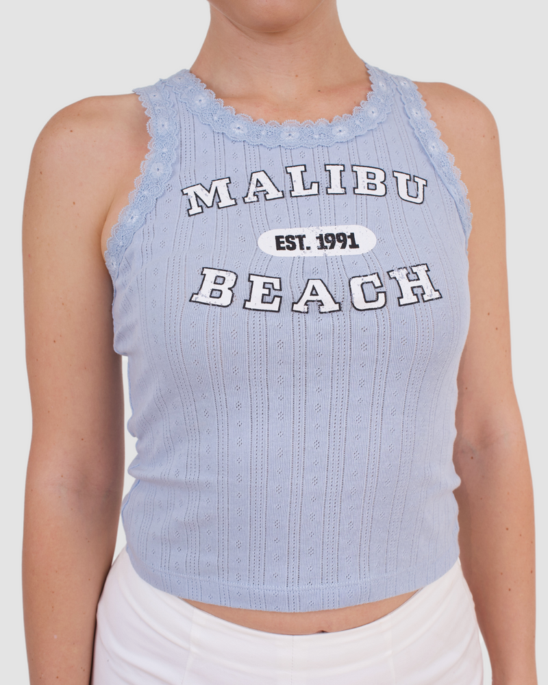 
                  
                    Malibu Beach - Lace Trim Tank Top
                  
                
