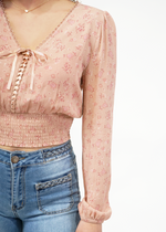 Close up of Addison blouse in victorian rose