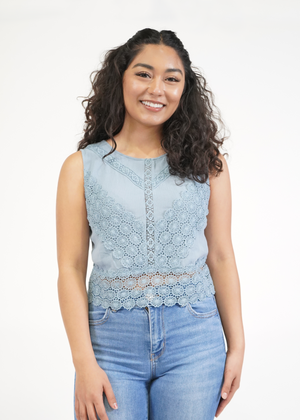 
                  
                    Front of model wearing beverly crochet tank
                  
                