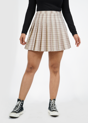 Self Esteem Clothing Olivia Pleated Skirt Iced Coffee Plaid