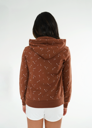 
                  
                    Back view of model wearing the Melrose hoodie with no hood on
                  
                